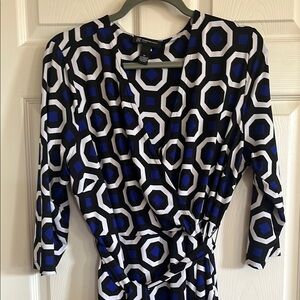 INC International Concepts Blue, Black & White Faux-Wrap Dress